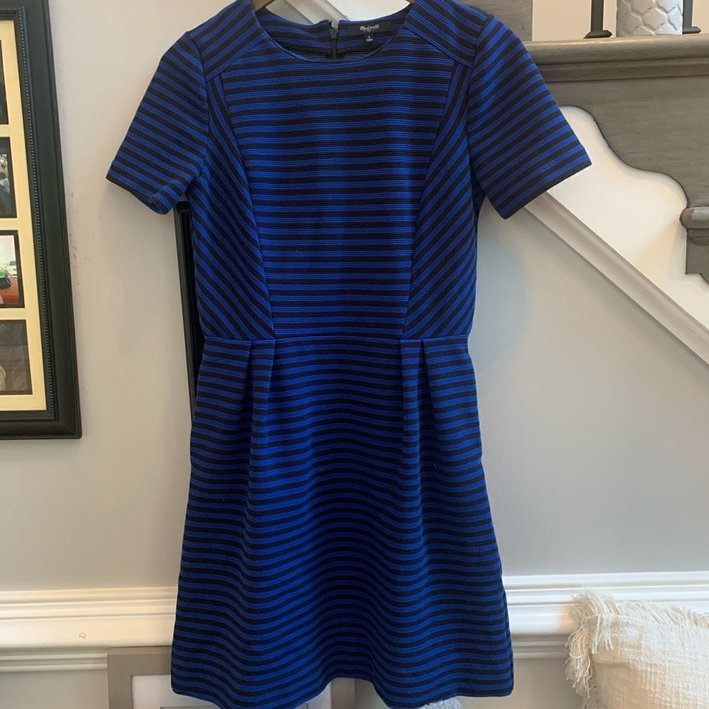 Madewell Striped Black & Blue Striped Dress sz 4
